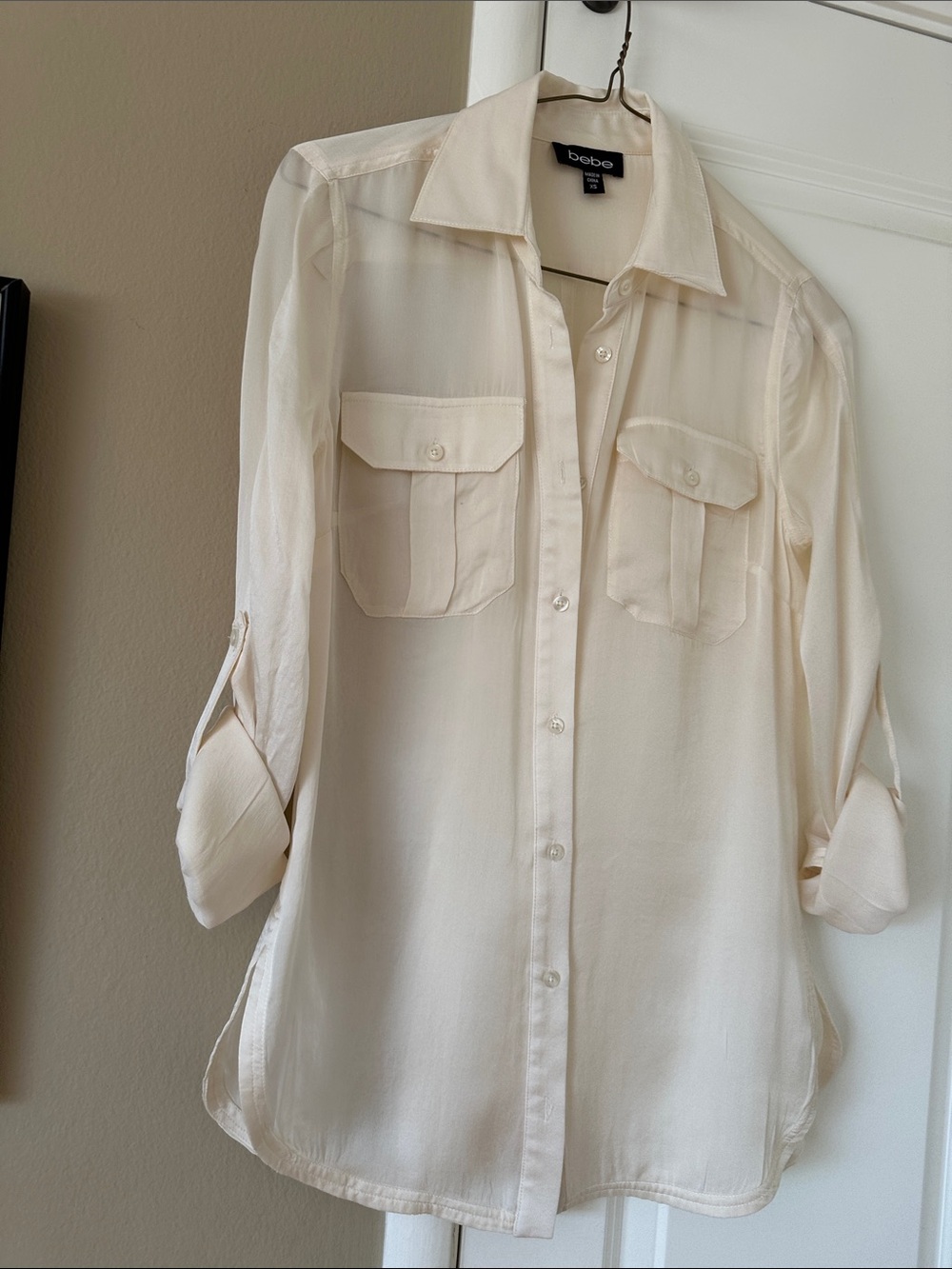 bebe Silk Button-Front Utility Blouse